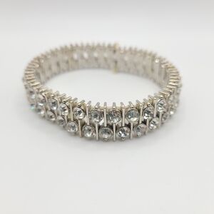 Silver Tone Crystal Stretch Bracelet Sparkly Rhinestone